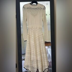Anthropologie Cream Lace Long Sleeve Dress
